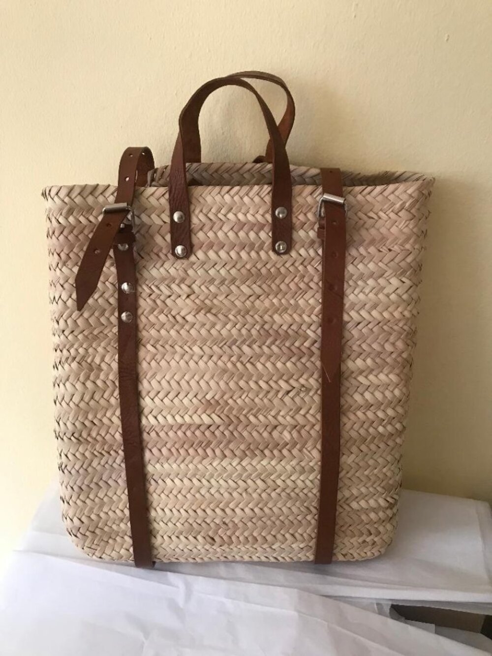 HAMPTONS Straw & Genuine Leather Backpack - Picture 6 of 6
